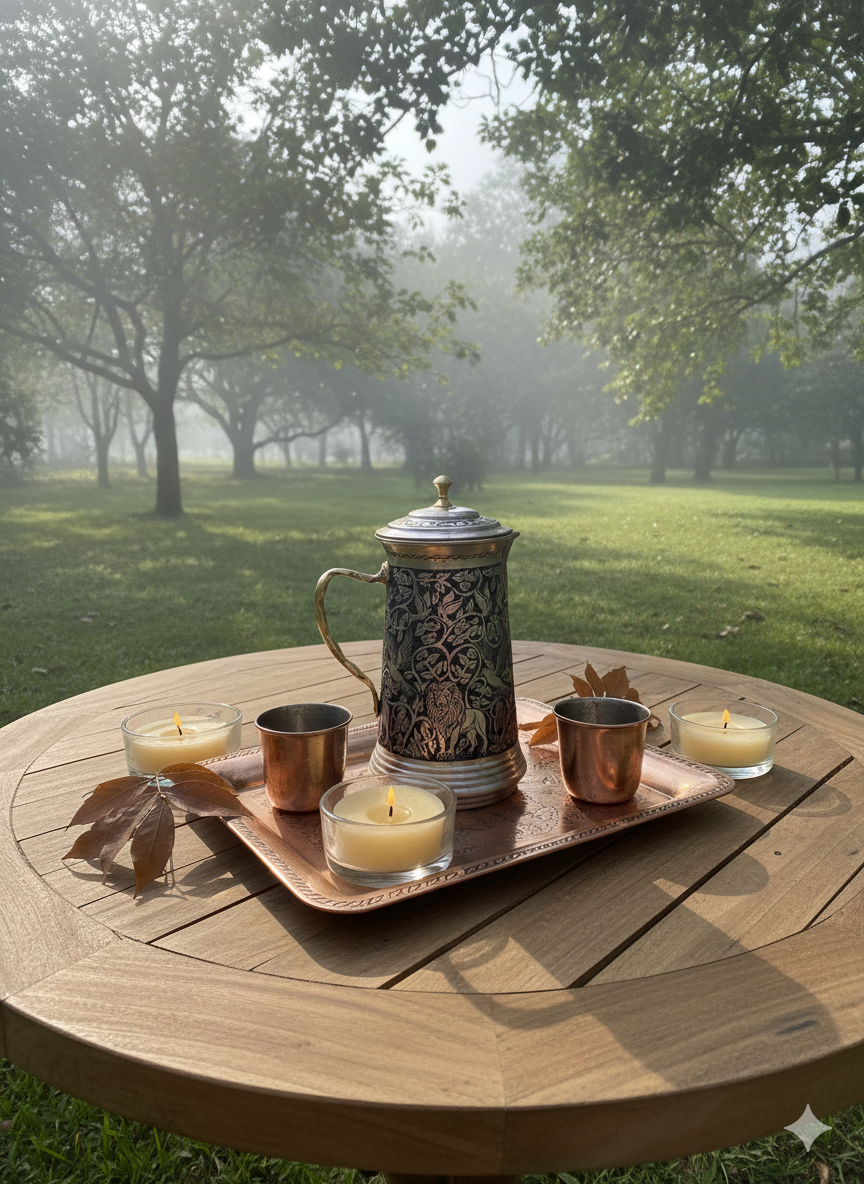 BAKIR DÜNYASI - El İşlemeli Aslan ve Kuş Desenli Bakır Sürahi – 2 Litre | Geleneksel El Yapımı Bakır Sürahi