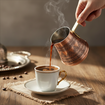 COPPER WORLD - Handmade Thick Copper Coffee Pot for 5 People | Heavy, Grape Patterned | Turkish Coffee Pot