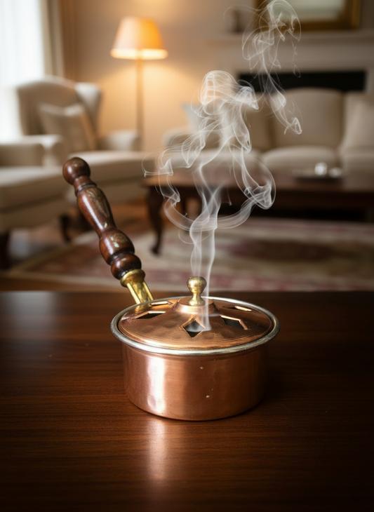 BAKIR DÜNYASI - El Yapımı Bakır Tütsülük (Buhurdanlık) | Ahşap Saplı | Geleneksel Dövme İşçiliği | Ev, Ofis, Meditasyon İçin Otantik Koku Yayıcı