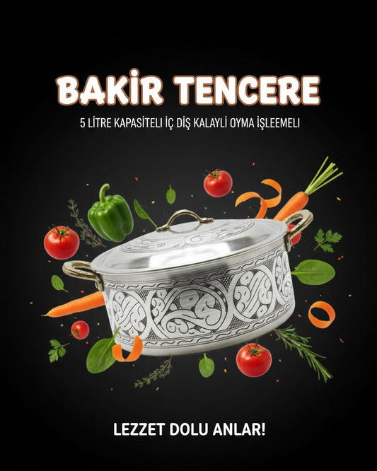 El İşlemesi Kalın Bakır Tencere - İçi Dışı Kalaylı (2L - 7L Seçenekleriyle)