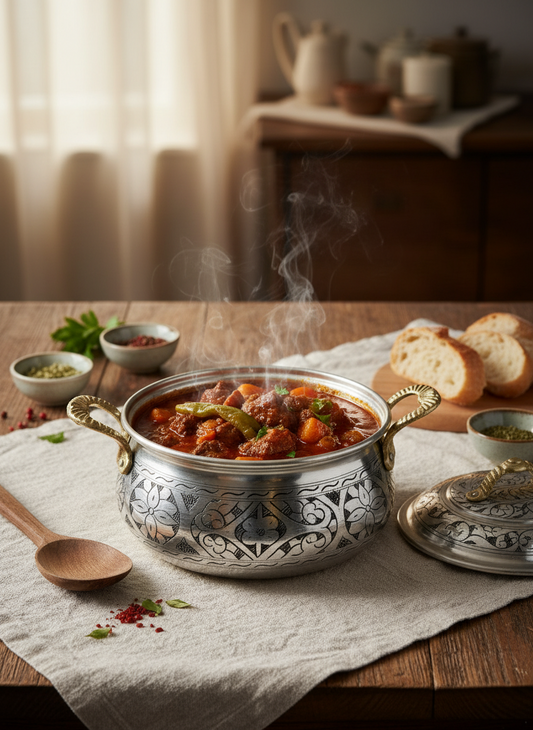 BAKIR DÜNYASI - Gümüş Renk 3'lü El Oyması Bakır Tencere Seti (3-4-5 Litre) | Kalın Nikelaj Kaplama | Kapaklı, Otantik Mutfak Seti | Lüks El İşçiliği Pirinç Kulp