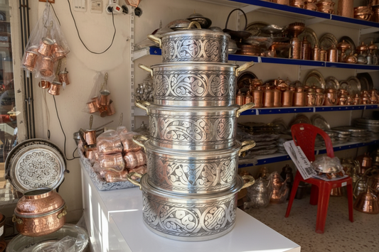 El İşlemesi 5’li Bakır Tencere Seti - Kalın Bakır & İçi Dışı Kalaylı (2-7 Litre)