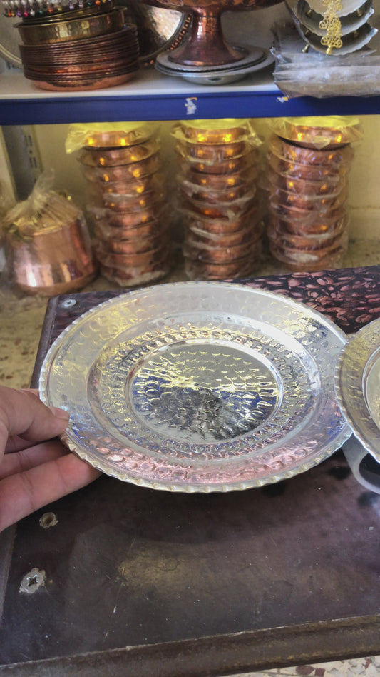 El İşçiliği Bakır Servis Tabak Takımı (2’li) – 18 cm + 17 cm – Geleneksel Dövme Bakır – 245 gr